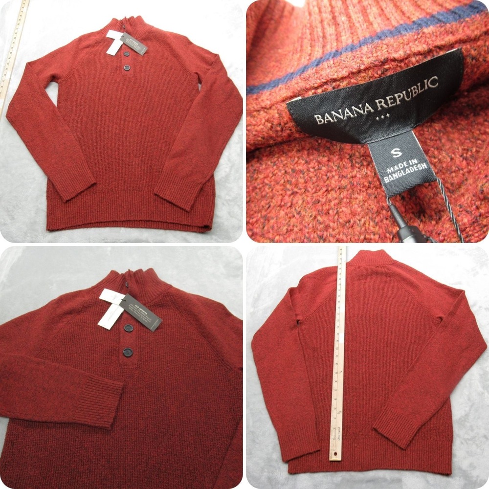 Banana Republic Eco Sweater Mens Small Red Soft Knit Raglan Sleeve Mock Neck NWT